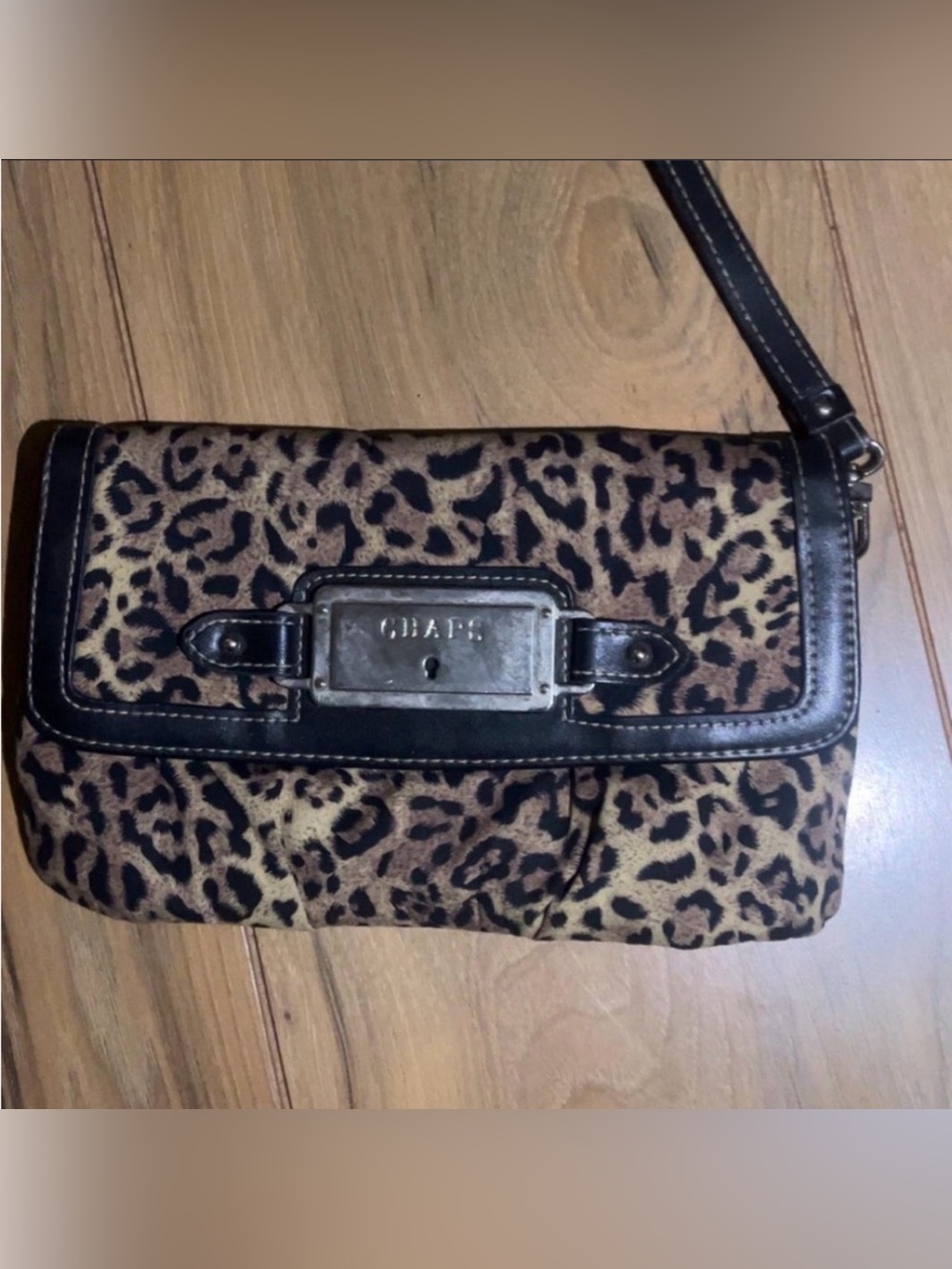 Chaps vintage Leopard Print wristlet in Brown and Black